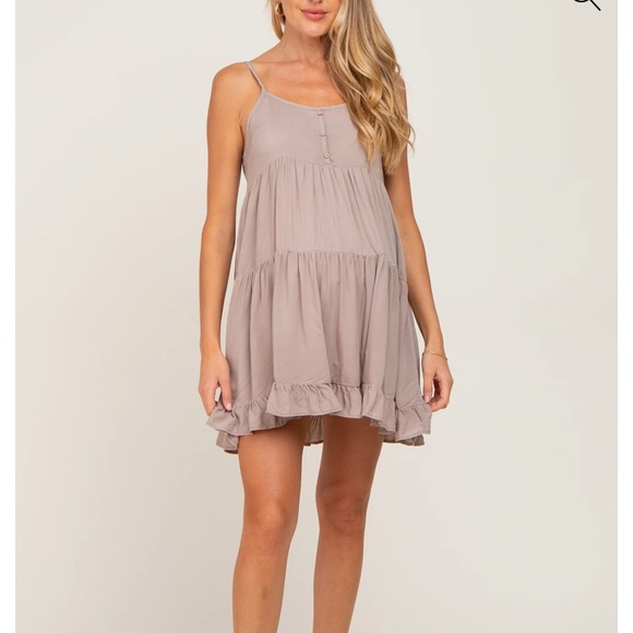New! PINKBLUSH Mocha Button Accent Tiered Maternity Mini Dress - Picture 2 of 5